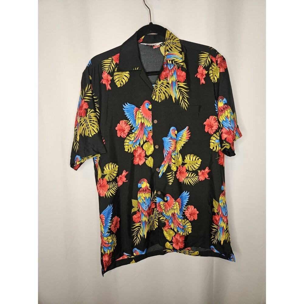 Alvish Mens Medium Button Down Hawaiian Shirt Colorful Bird Pattern